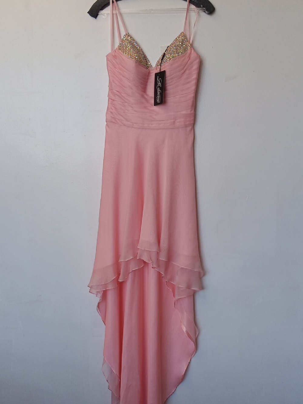 Vintage La Femme Cotton Candy Color High-Low Chiffon Dress with Beaded Bodice